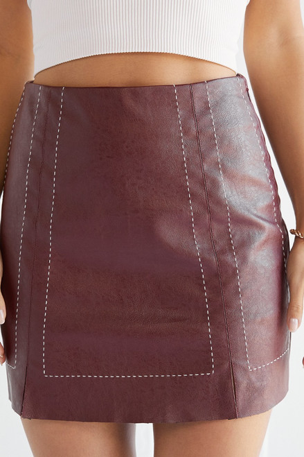 Holly Double Slit Stitched Mini Skirt
