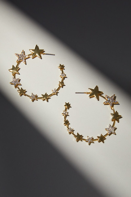 Luxe 14K Gold Plated CZ Star Hoop Earrings