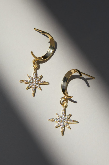 Luxe 14K Gold Plated CZ Star Moon Earrings