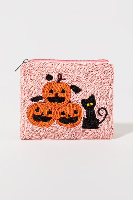 Roula Black Cat Pumpkin Beaded Pouch