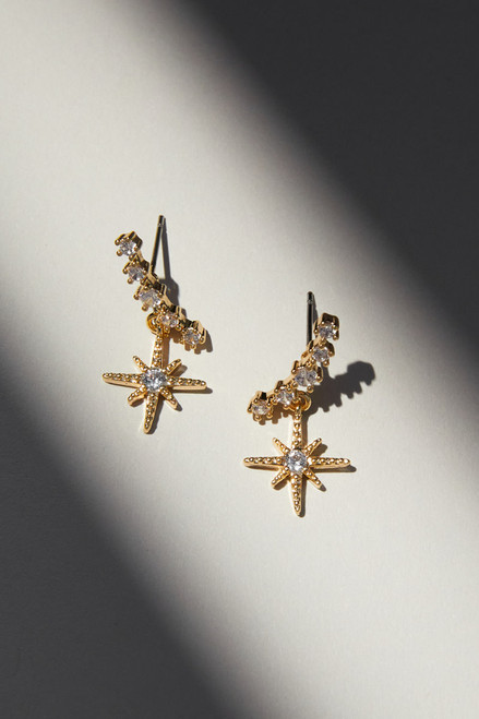 Luxe 14K Gold Plated CZ Star Crawler Earrings