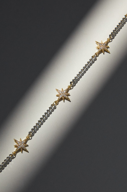 Luxe 14K Gold Plated CZ Star Station Necklace
