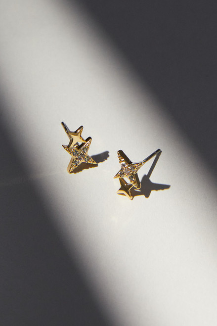 Luxe 14K Gold Plated CZ Star Cluster Stud Earrings