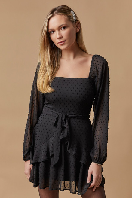 Kaitie Ruffle Swiss Dot Mini Dress