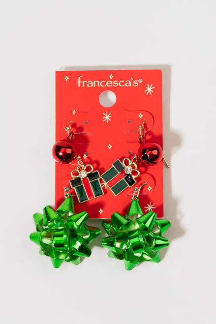 Ophelia Christmas Bow Present Bell Earring Set