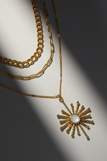 Luxe 14K Gold Plated Large Sunburst Layered Necklace