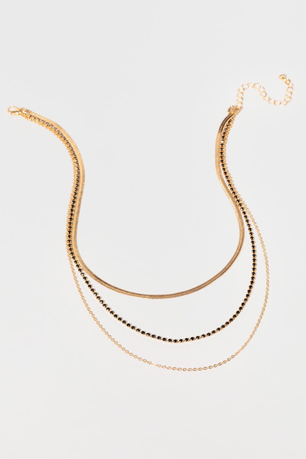 Rina Black Cupchain Snake Chain Layered Necklace