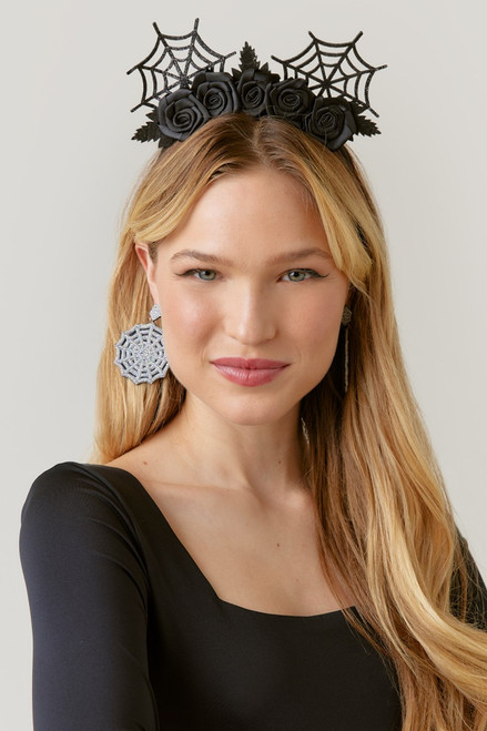 Zoe Halloween Spider Webs and Rose Headband