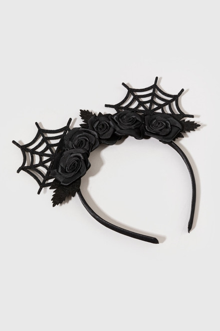 Zoe Halloween Spider Webs and Rose Headband