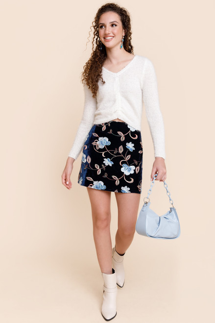 Valeria Velvet Floral Embroidered Mini Skirt
