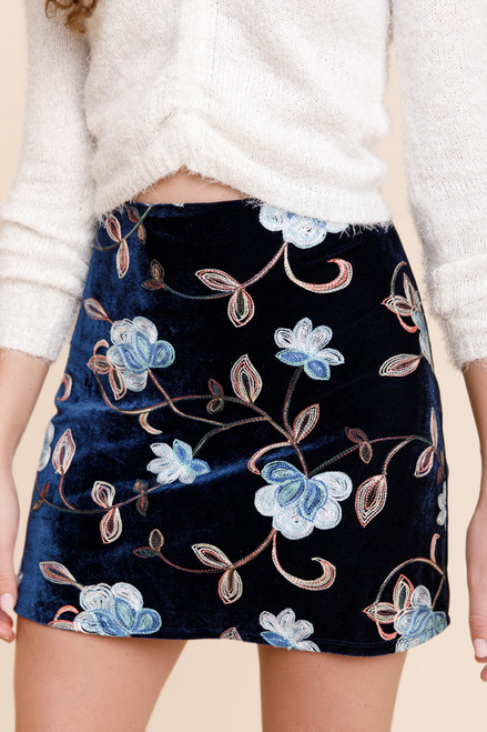 Valeria Velvet Floral Embroidered Mini Skirt