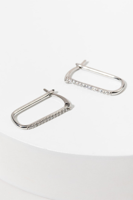 Llaria Sterling Silver Pave CZ Oblong Hoop Earrings