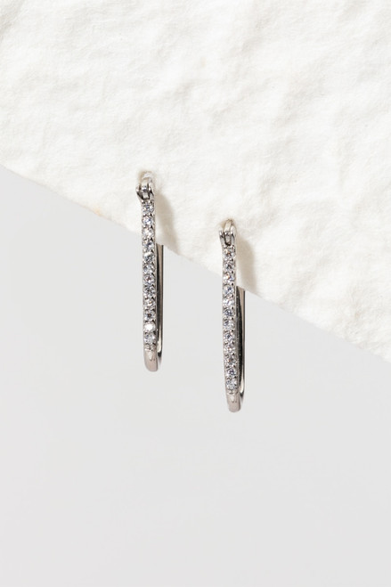 Llaria Sterling Silver Pave CZ Oblong Hoop Earrings