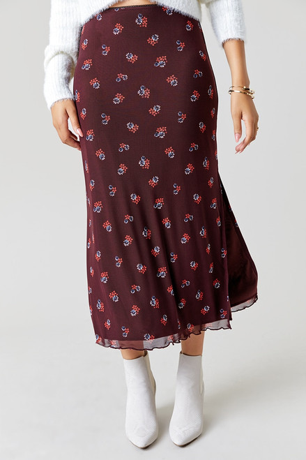 Mel Floral Mesh Midi Skirt