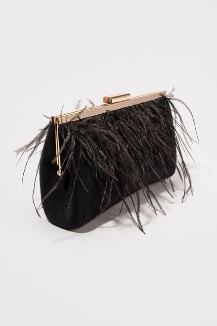 Renni Feather Trim Frame Clutch