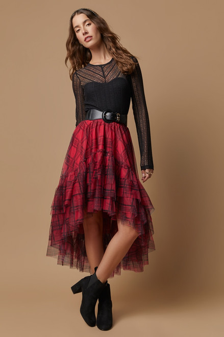 Elle Plaid Ruffle Hem Skirt