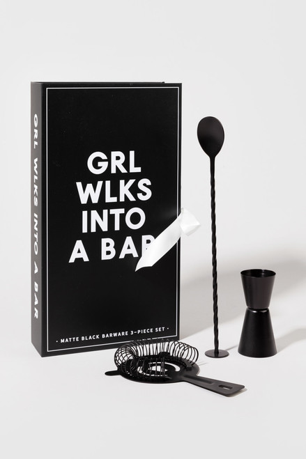 Girl Walks Into A Bar Black Barware Set