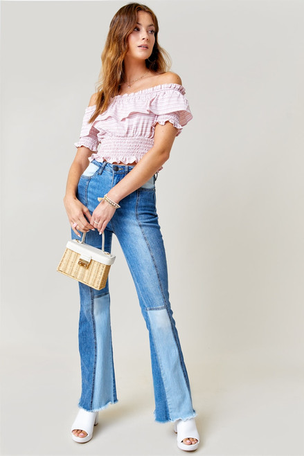 Sloan Gingham Stripe Over the Shoulder Blouse