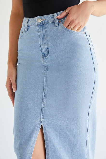 Karissa Maxi Denim Slit Skirt