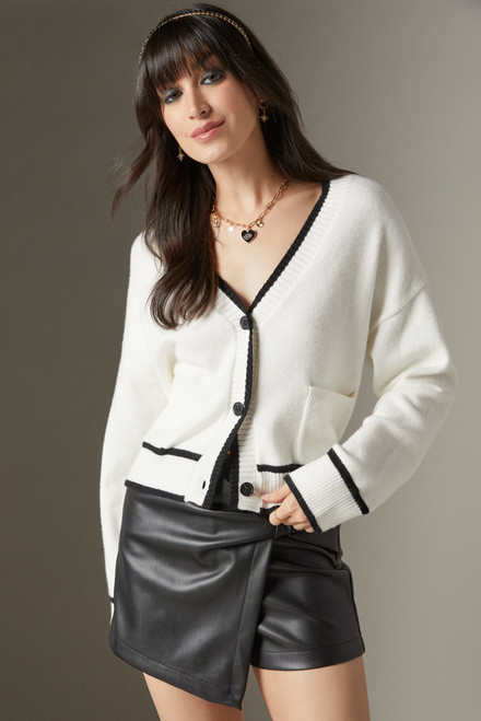 Mia Front Pocket Black Trim Cardigan