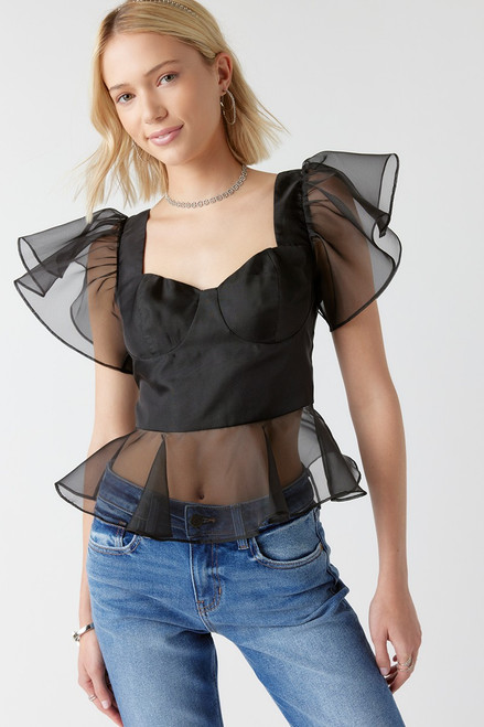 Buy Another Sunday Puff Sleeve Corset Crop Top In Black from the