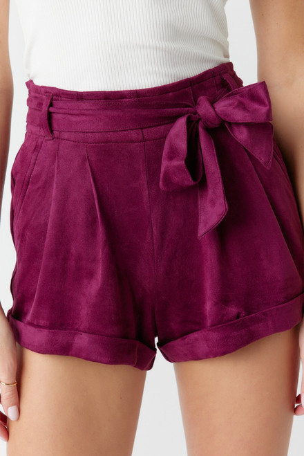 Dorry Front Tie Suede Cuffed Shorts