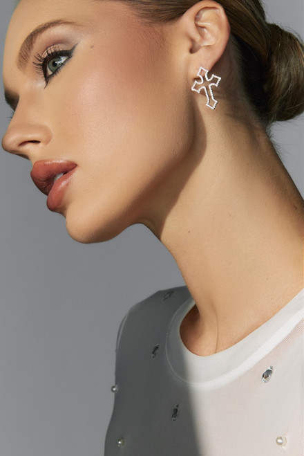 Luxe Silver Plated Pave Cross Stud Earrings