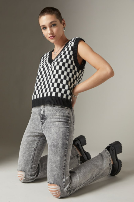 Aubriana V Neck Checker Vest