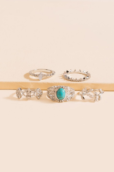 Madeline Turquoise Leaf Ring Set