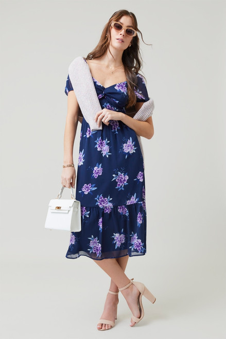 Anna Sweetheart Neck Floral Midi Dress