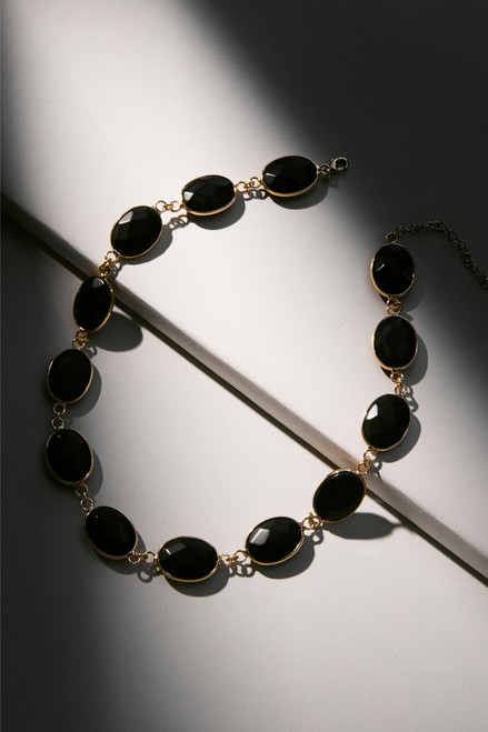 Luxe 14K Gold Plated Faceted Onyx Necklace
