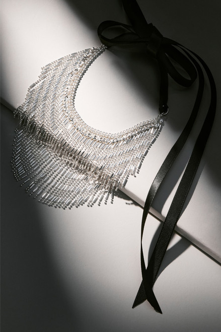 Luxe Silver Plated Fringe Ribbon Choker