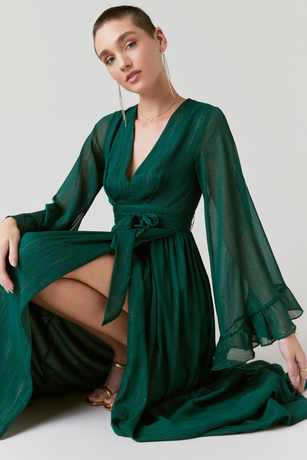 Elisa Long Flutter Sleeve Maxi Dress