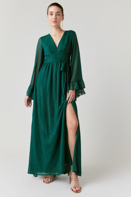 Elisa Long Flutter Sleeve Maxi Dress