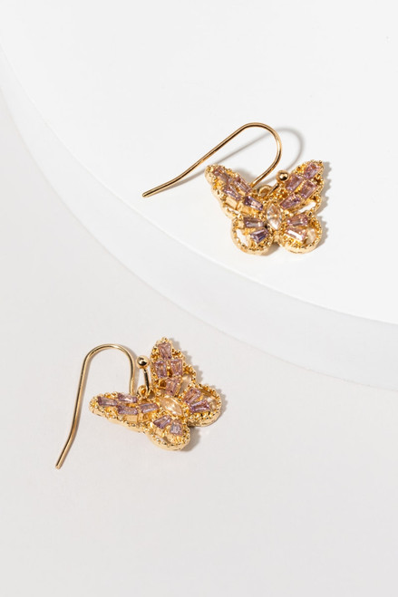 Lynn Butterfly Golden Lavender Drop Earrings