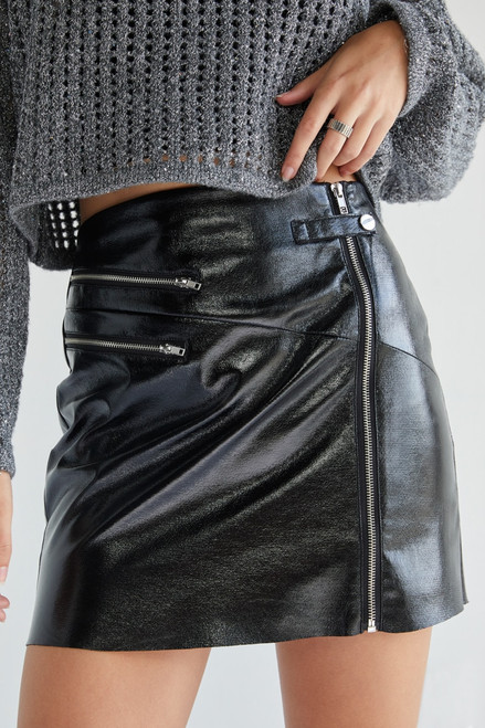 Gwen Faux Leather Zip Up Mini Skirt