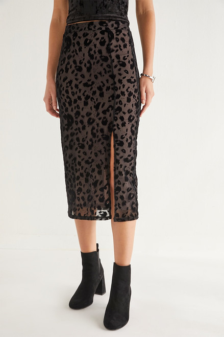 Jody Burnout Leopard Mesh Midi Skirt
