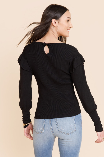 Dianne Ruffle Shoulder Pullover Sweater
