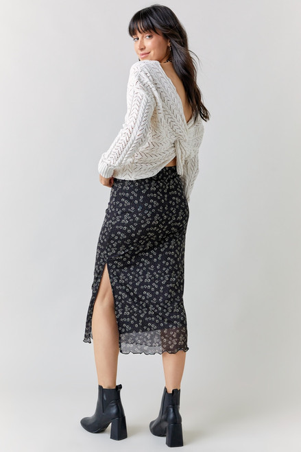 Noelle Floral Fitted Mesh Midi Skirt