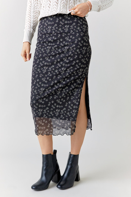 Noelle Floral Fitted Mesh Midi Skirt