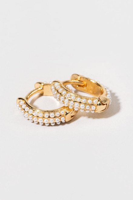 Adrienne Tiny Pearl Hinge Huggie Earrings