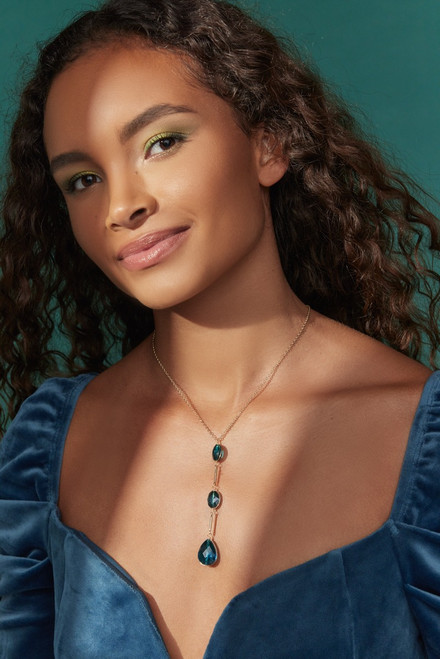 Luxe 14K Gold Plated Faceted Pendant Y Necklace