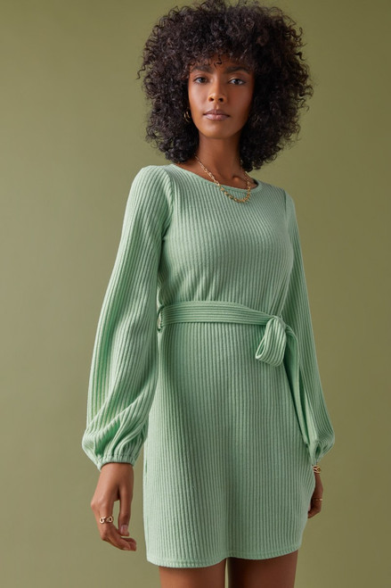 Gina Rib Knit Tie Waist Sweater Dress