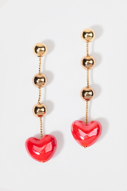 Aurelia Puffy Heart On Gold Bead String Earrings