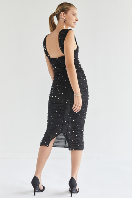 Kathy Rouched Pearl Embellished Midi Dress