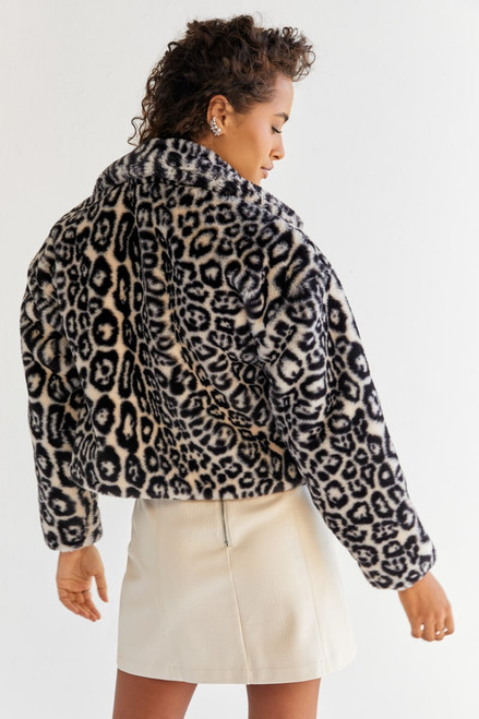Jodi Cropped Leopard Pattern Fur Jacket