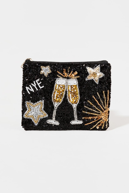 Happy New Years Eve Beaded Pouch