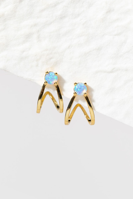 Ashley Fire Opal Gold Huggie Earrings