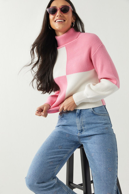 Annalise Mock Neck Colorblock Sweater