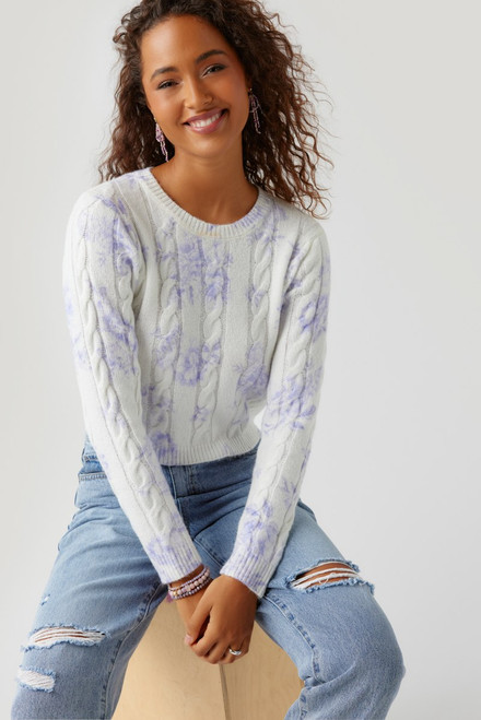 Kathy Cable Pattern Floral Pullover